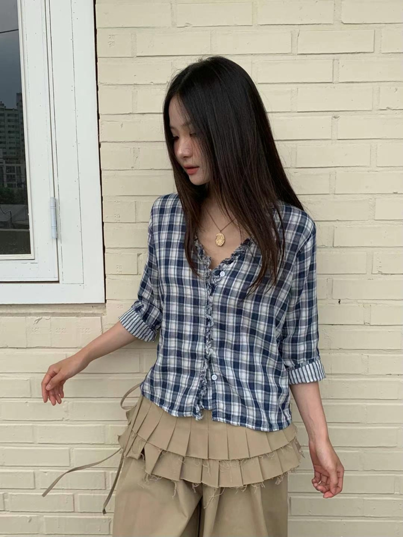 EXCUSE東大門㊣實拍女士新款25春夏熱賣真品人氣襯衫蕾絲衫EXCUSE襯衫/蕾絲衫