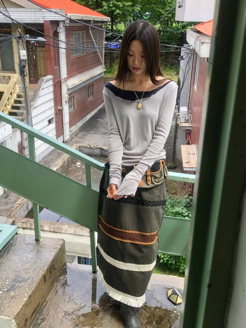 EXCUSE韓國直郵㊣女裝新款人氣時尚熱賣25春夏職業推薦長裙EXCUSE長裙圖色2