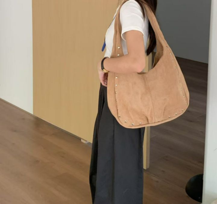 TROUVAILLE東大門㊣代購女裝新款職業25春夏單肩斜跨包絨面革TROUVAILLE單肩/斜跨包