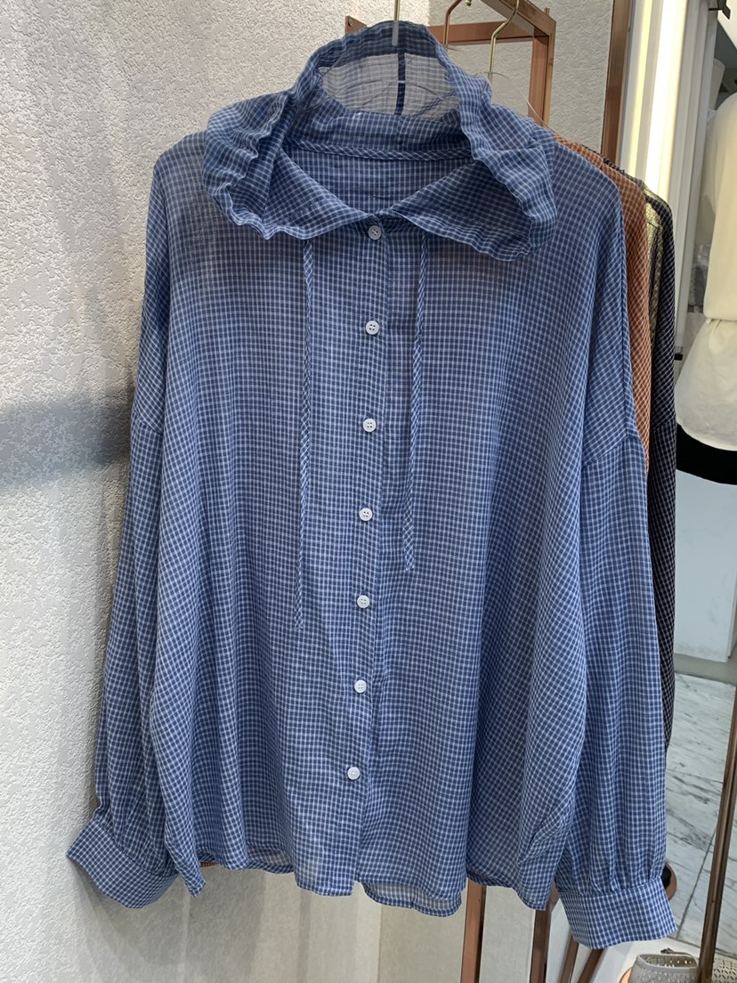 SYMBOL韓國直郵㊣女士新品職業25春夏休閑襯衫蕾絲衫格紋連帽SYMBOL襯衫/蕾絲衫