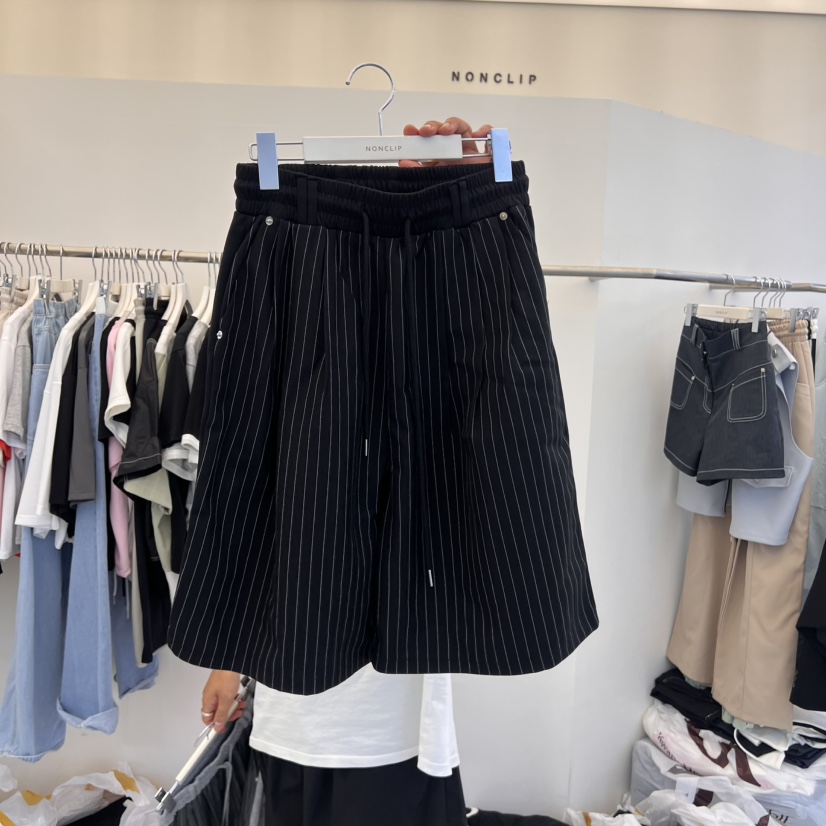 NON CLIP東大門㊣代購女士新品推薦休閑職業真品時尚短褲條紋NON CLIP短褲圖色2