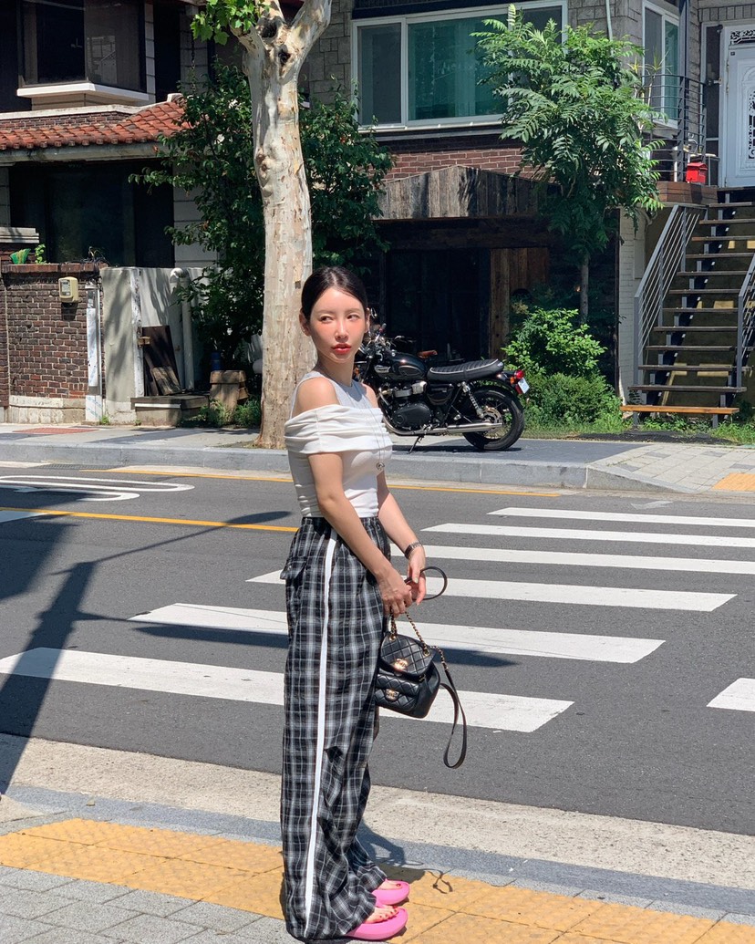 REVE CITE-L東大門㊣直郵女士新款推薦人氣休閑休閑褲格紋REVE CITE休閑褲