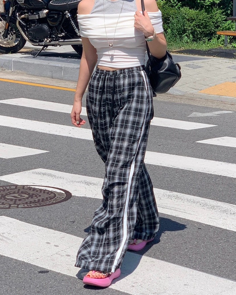 REVE CITE-L東大門㊣直郵女士新款推薦人氣休閑休閑褲格紋REVE CITE休閑褲