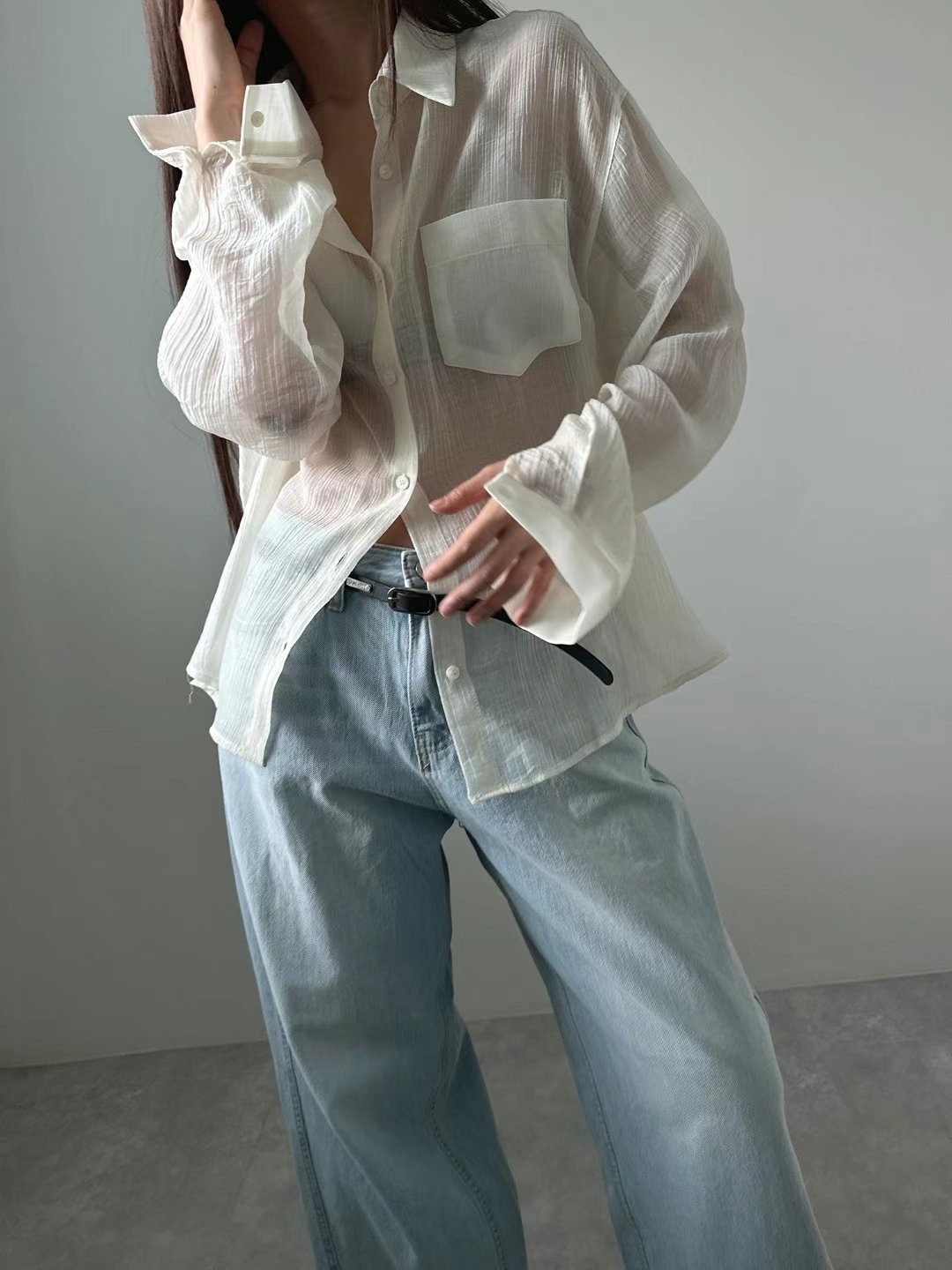 UNENE-OT韓國代購㊣女士新品25春夏時尚推薦真品襯衫蕾絲衫UNENE襯衫/蕾絲衫圖色2