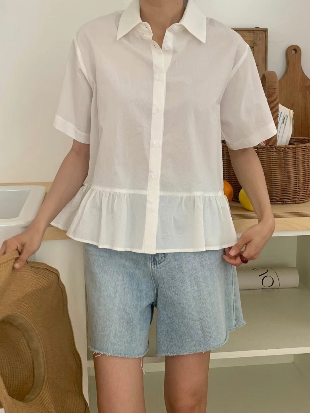 ACRE韓國代購㊣女裝新款真品人氣熱賣時尚休閑25春夏襯衫蕾絲衫ACRE襯衫/蕾絲衫圖色1
