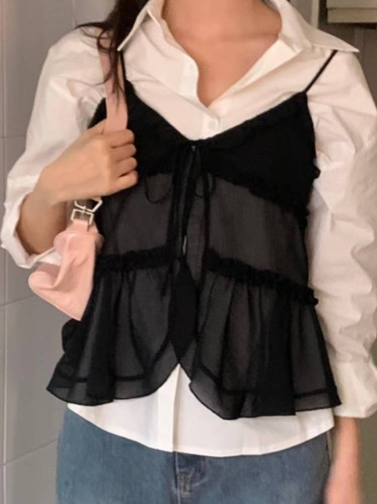 MYCABINET東大門㊣直郵女士新品25春夏吊帶背心不含內搭褶皺MYCABINET吊帶/背心