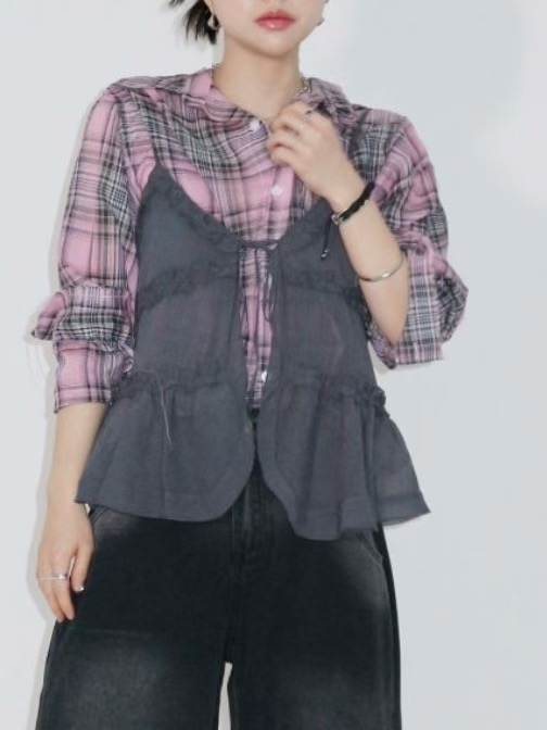 MYCABINET東大門㊣直郵女士新品25春夏吊帶背心不含內搭褶皺MYCABINET吊帶/背心