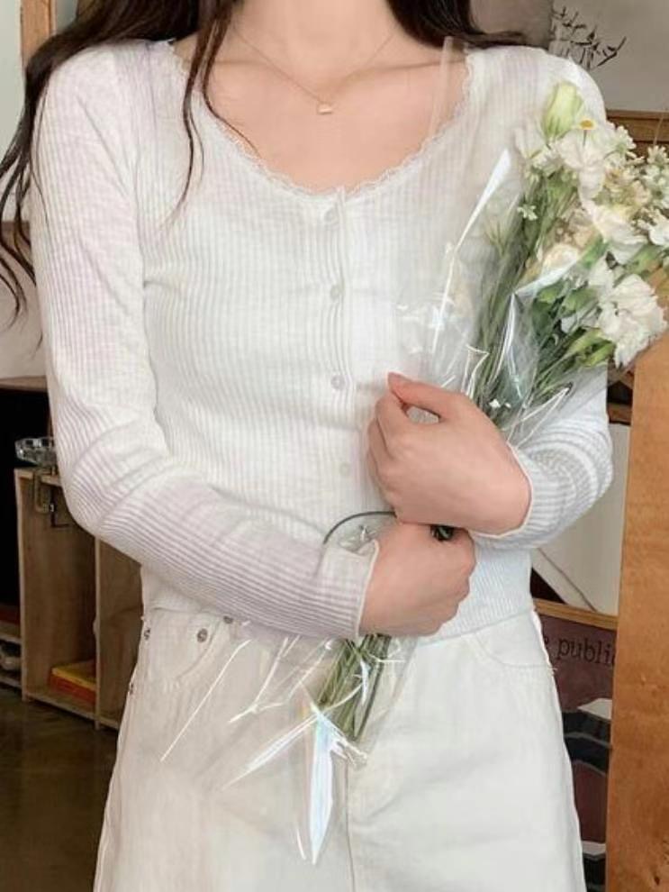 MYCABINET東大門㊣代購女士新款真品推薦休閑針織衫蕾絲開衫MYCABINET針織衫圖色1