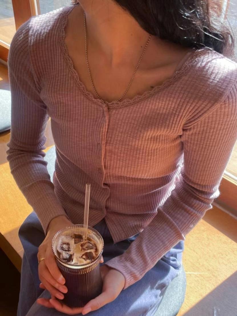 MYCABINET東大門㊣代購女士新款真品推薦休閑針織衫蕾絲開衫MYCABINET針織衫圖色2