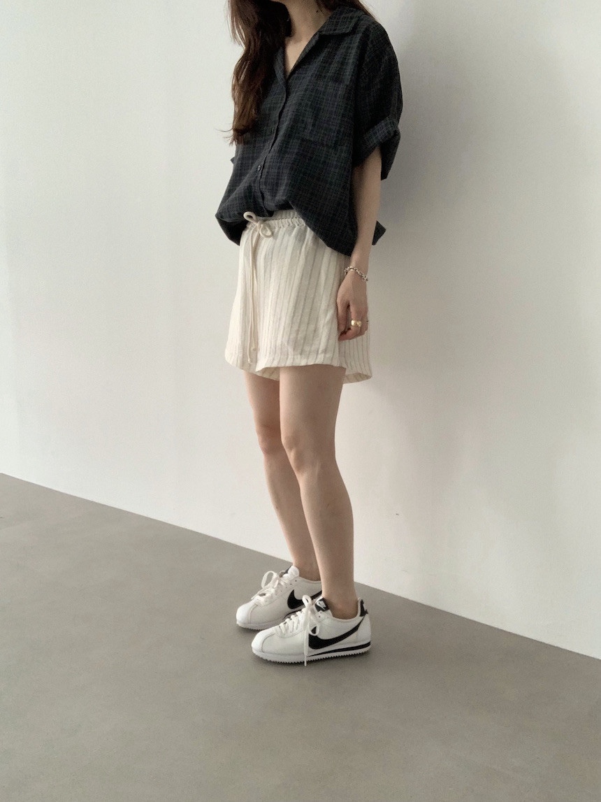 PLANTS ON GRAY東大門㊣實拍女士新品熱賣真品短褲亞麻條紋PLANTS ON GRAY短褲