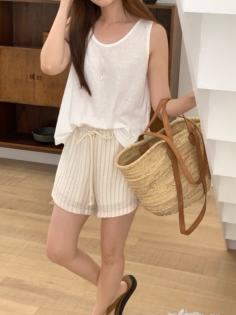 PLANTS ON GRAY東大門㊣實拍女士新品熱賣真品短褲亞麻條紋PLANTS ON GRAY短褲