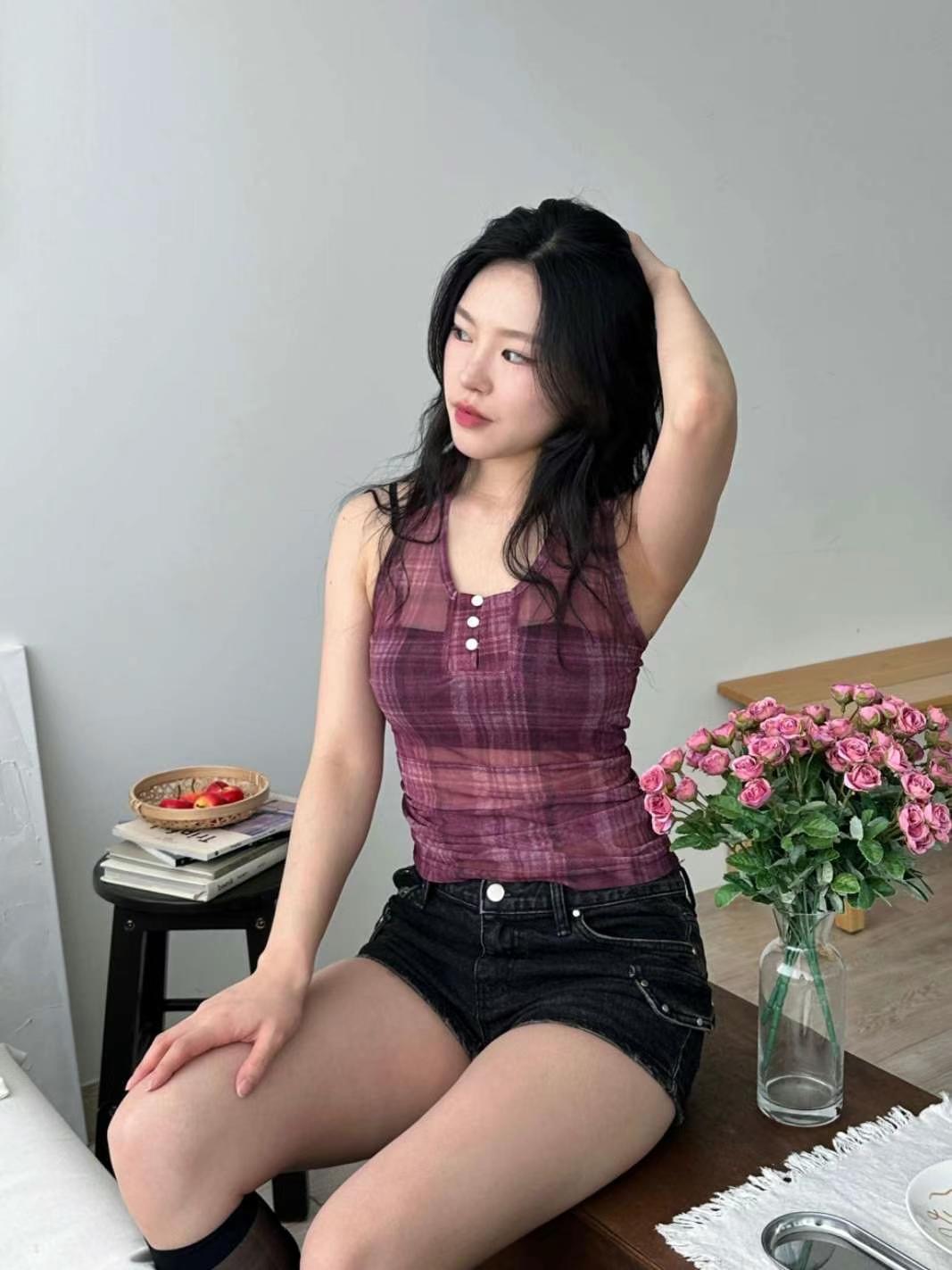 MEILLEUR東大門㊣實拍女裝新品職業休閑人氣吊帶背心網眼格紋MEILLEUR吊帶/背心