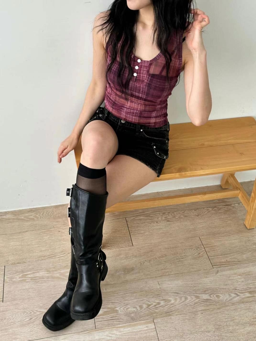 MEILLEUR東大門㊣實拍女裝新品職業休閑人氣吊帶背心網眼格紋MEILLEUR吊帶/背心