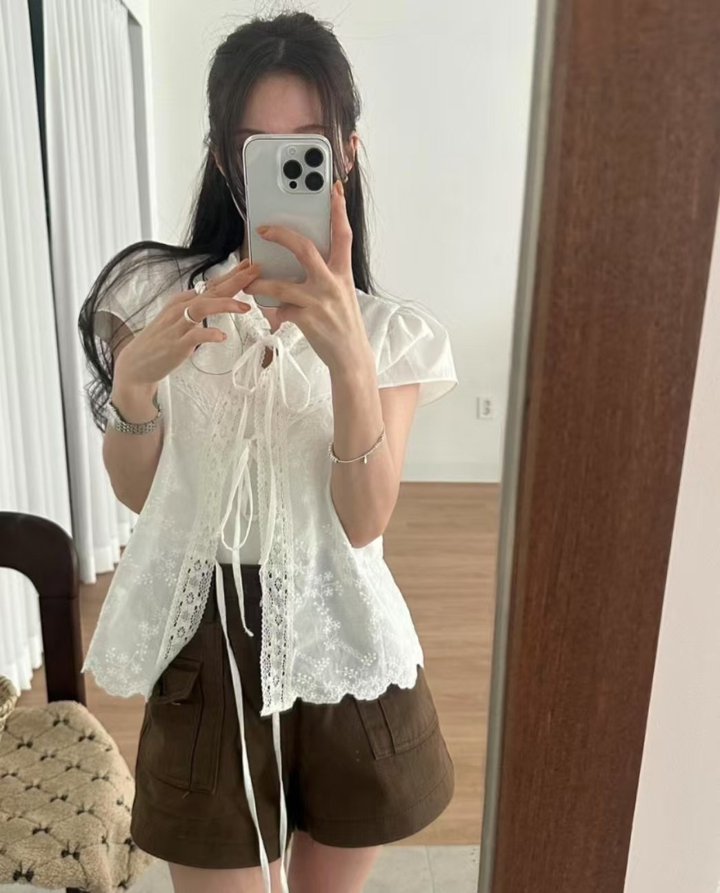ALL OVER韓國代購㊣女士新款25春夏職業人氣真品襯衫蕾絲衫ALL OVER襯衫/蕾絲衫