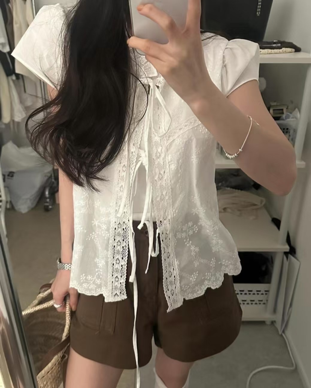 ALL OVER韓國代購㊣女士新款25春夏職業人氣真品襯衫蕾絲衫ALL OVER襯衫/蕾絲衫