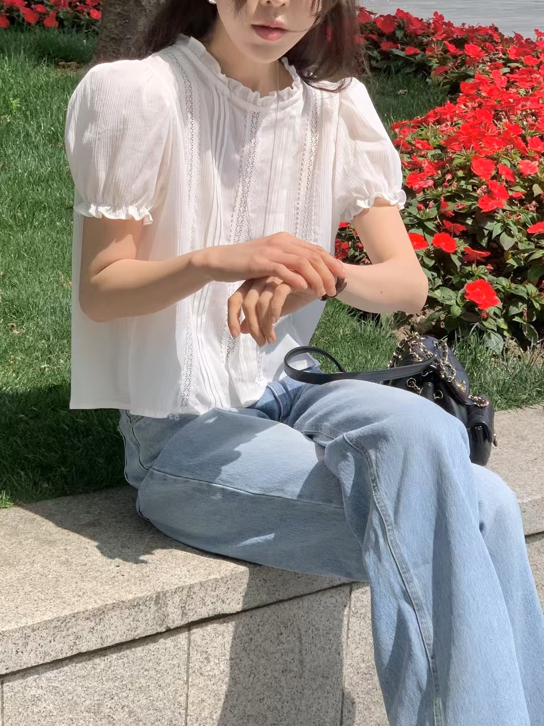 ALL OVER韓國代購㊣女裝新款25春夏時尚人氣職業襯衫蕾絲衫ALL OVER襯衫/蕾絲衫