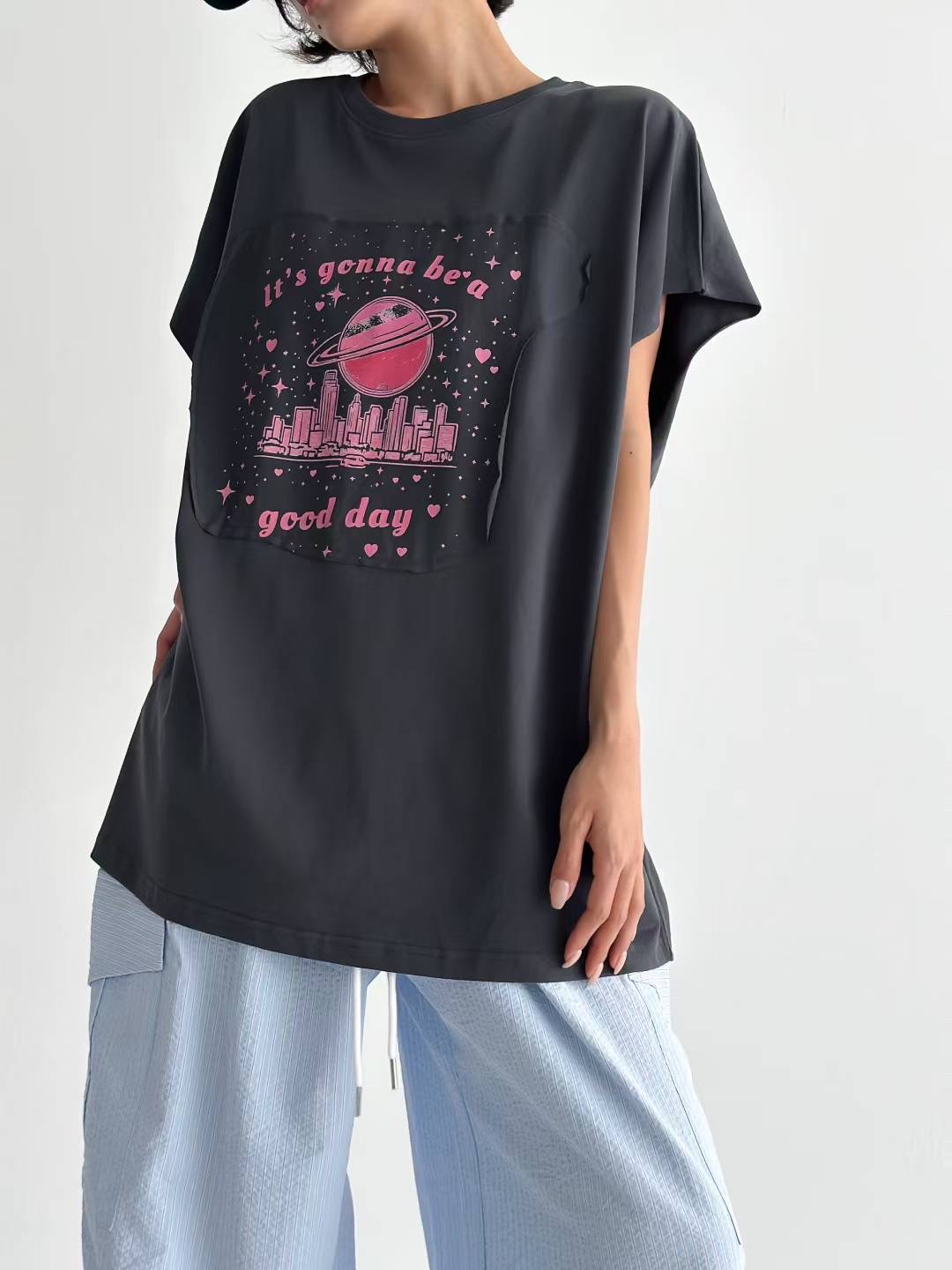 LEESA韓國直郵㊣女士新品休閑熱賣25春夏時尚職業真品人氣T恤LEESAT恤圖色2