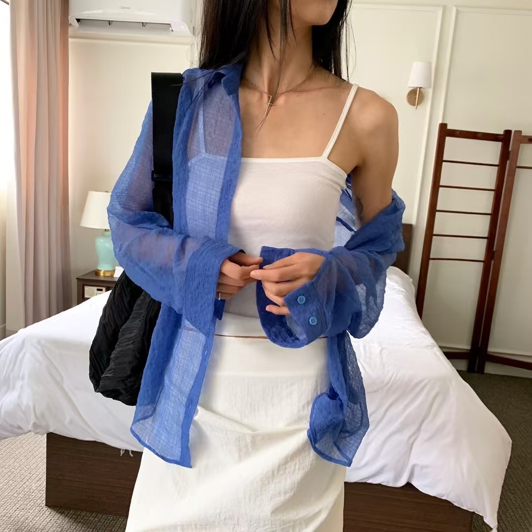 BIRTHDAY-OT東大門㊣代購女士新款時尚推薦襯衫蕾絲衫透明BIRTHDAY-OT襯衫/蕾絲衫