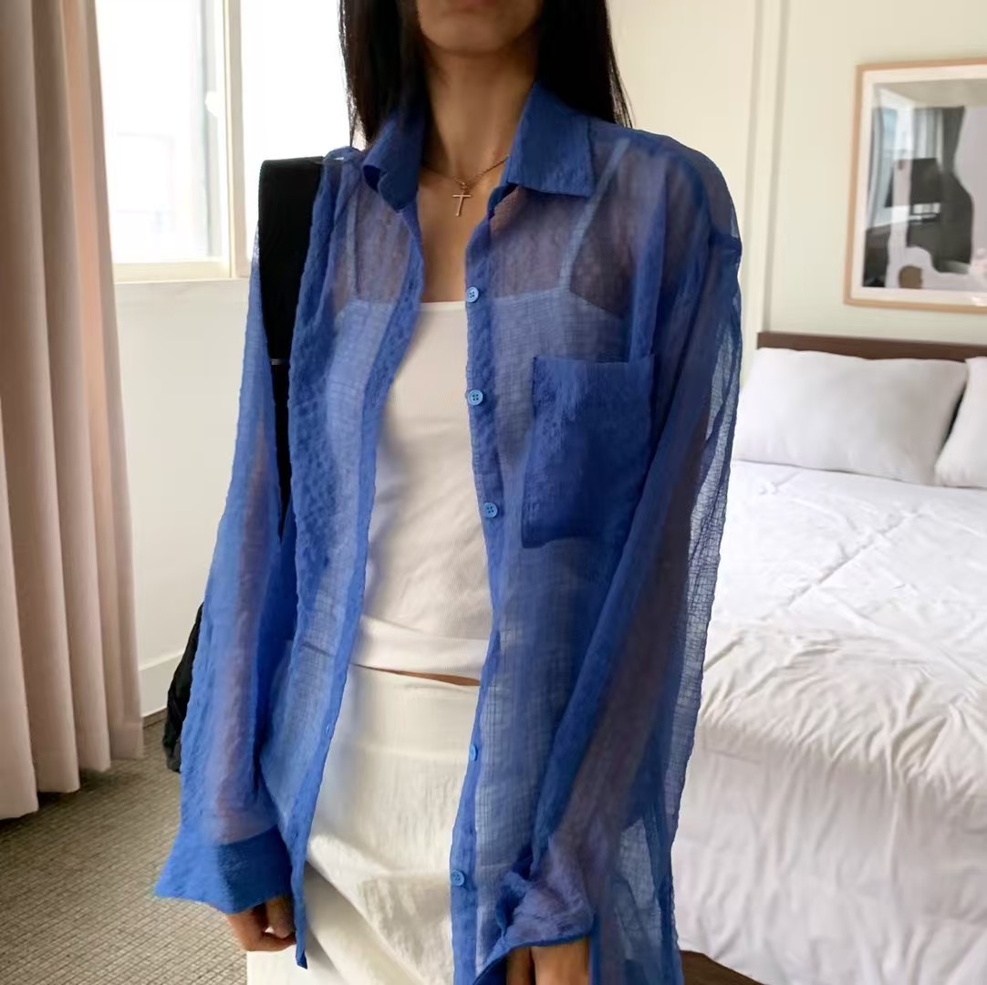 BIRTHDAY-OT東大門㊣代購女士新款時尚推薦襯衫蕾絲衫透明BIRTHDAY-OT襯衫/蕾絲衫