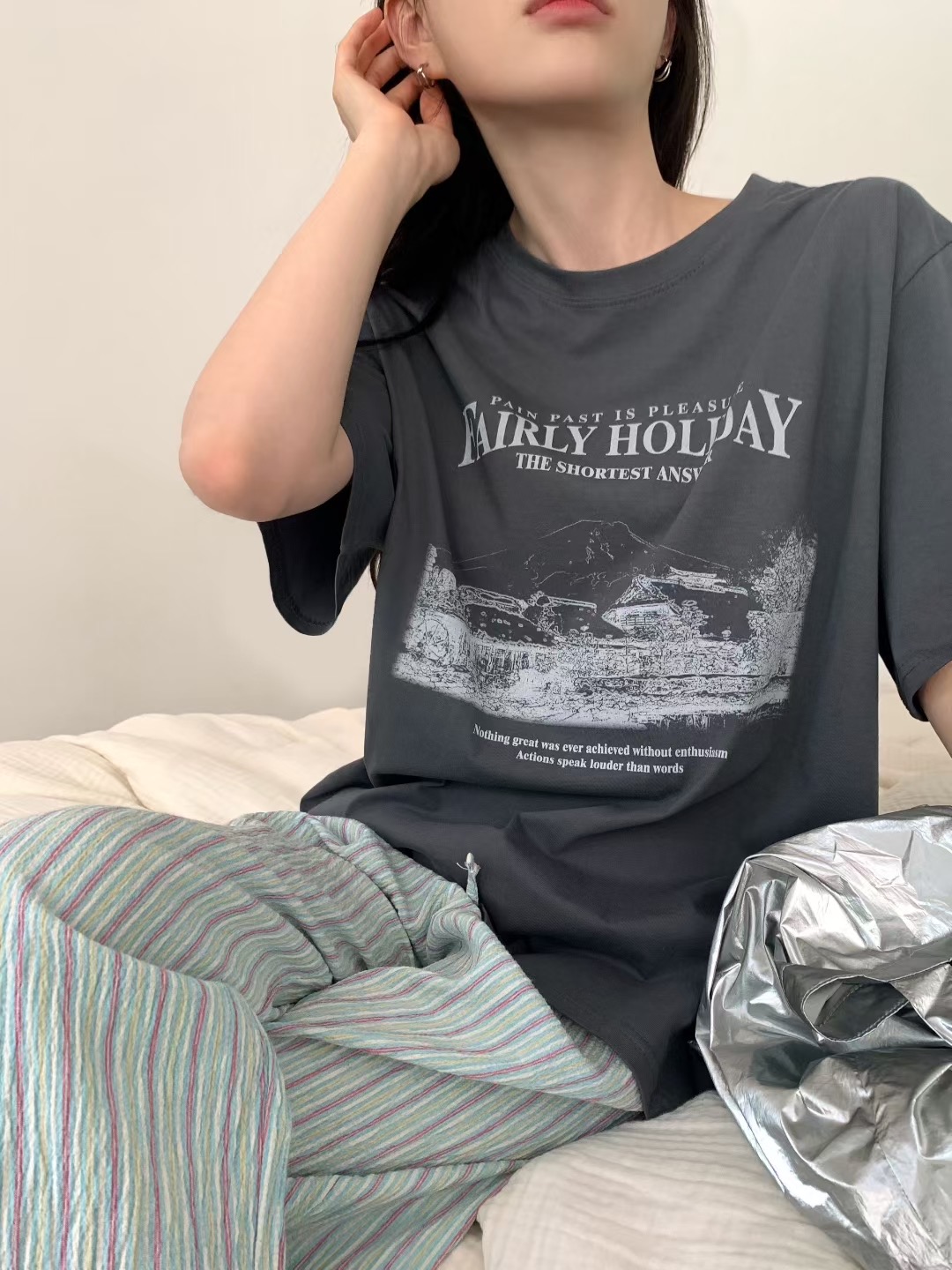 CALLMYNAME東大門㊣實拍女士新品推薦時尚熱賣職業真品休閑T恤Call my nameT恤圖色2