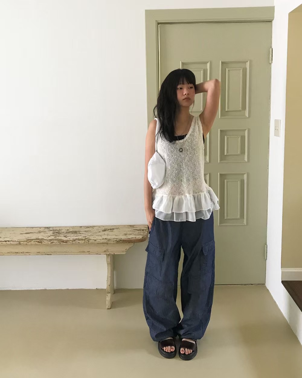 MANNISH韓國直郵㊣女士新款熱賣休閑人氣吊帶背心荷葉邊雪紡LOVINE吊帶/背心