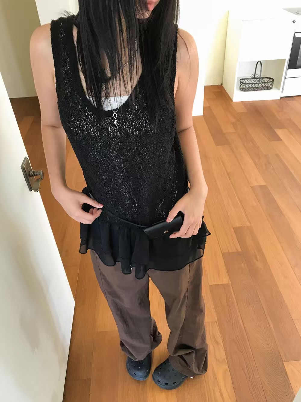 MANNISH韓國直郵㊣女士新款熱賣休閑人氣吊帶背心荷葉邊雪紡LOVINE吊帶/背心圖色2
