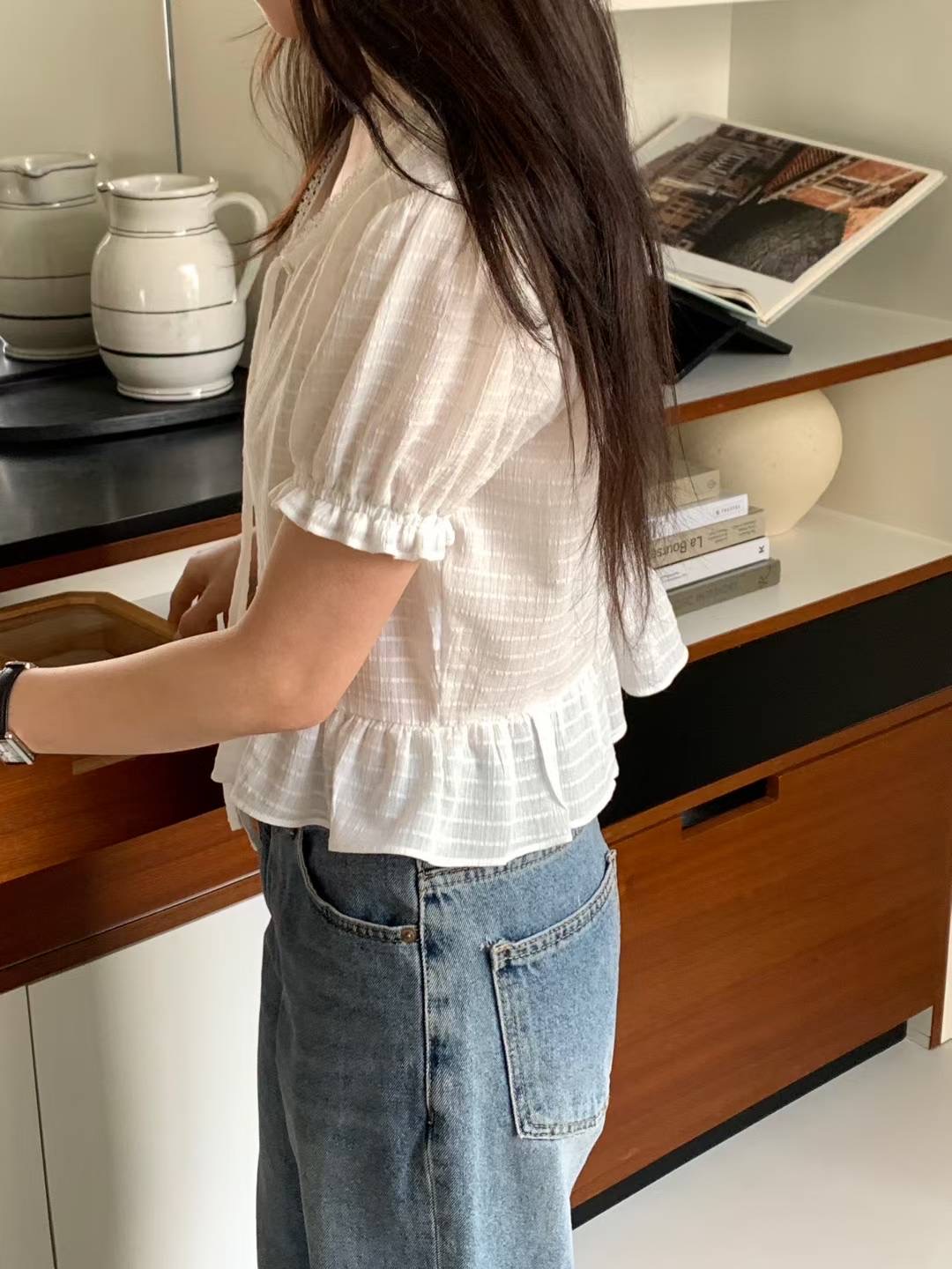 BERN韓國代購㊣女士新品休閑職業25春夏時尚熱賣襯衫蕾絲衫BERN襯衫/蕾絲衫