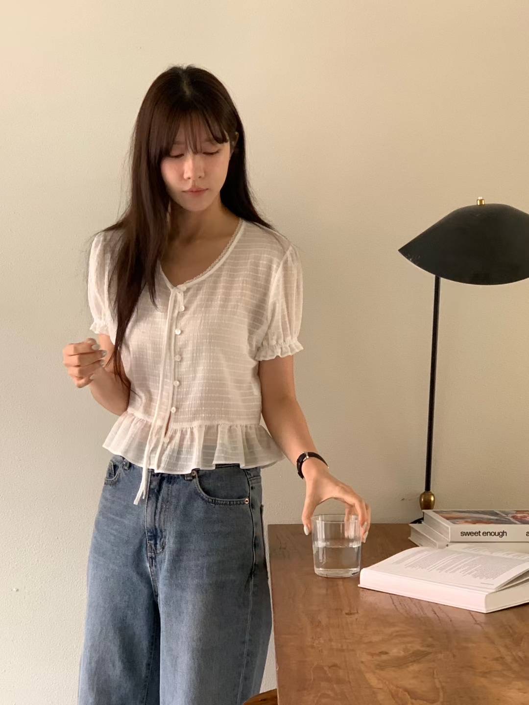 BERN韓國代購㊣女士新品休閑職業25春夏時尚熱賣襯衫蕾絲衫BERN襯衫/蕾絲衫圖色1