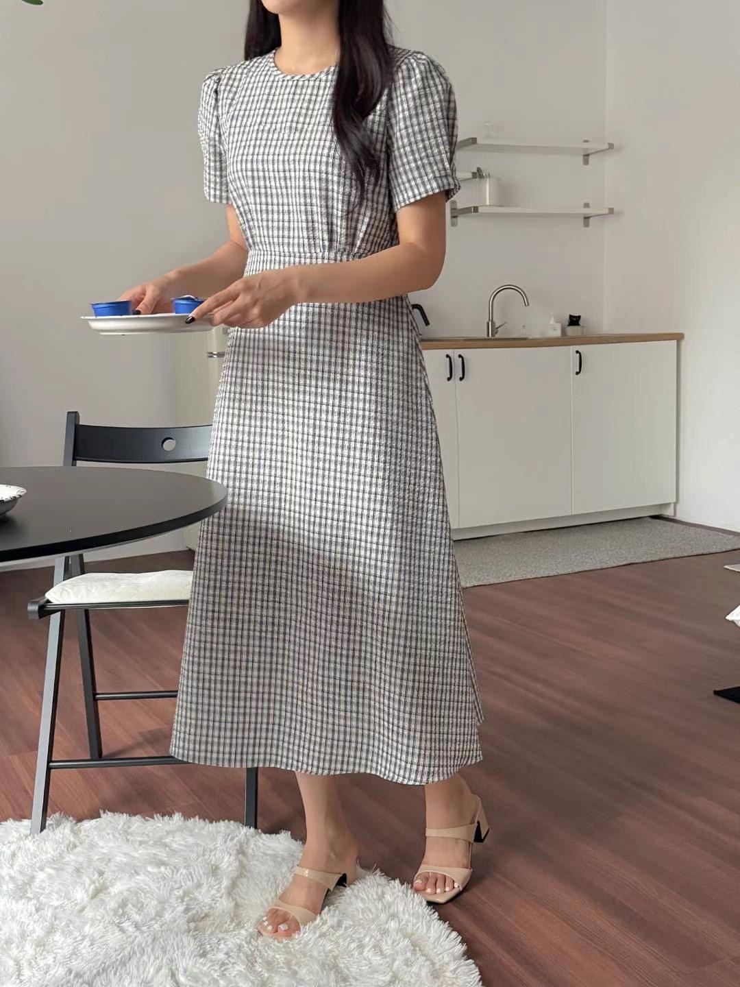 THE ORA東大門㊣實拍女士新品人氣推薦25春夏職業連衣裙格紋THE ORA連衣裙