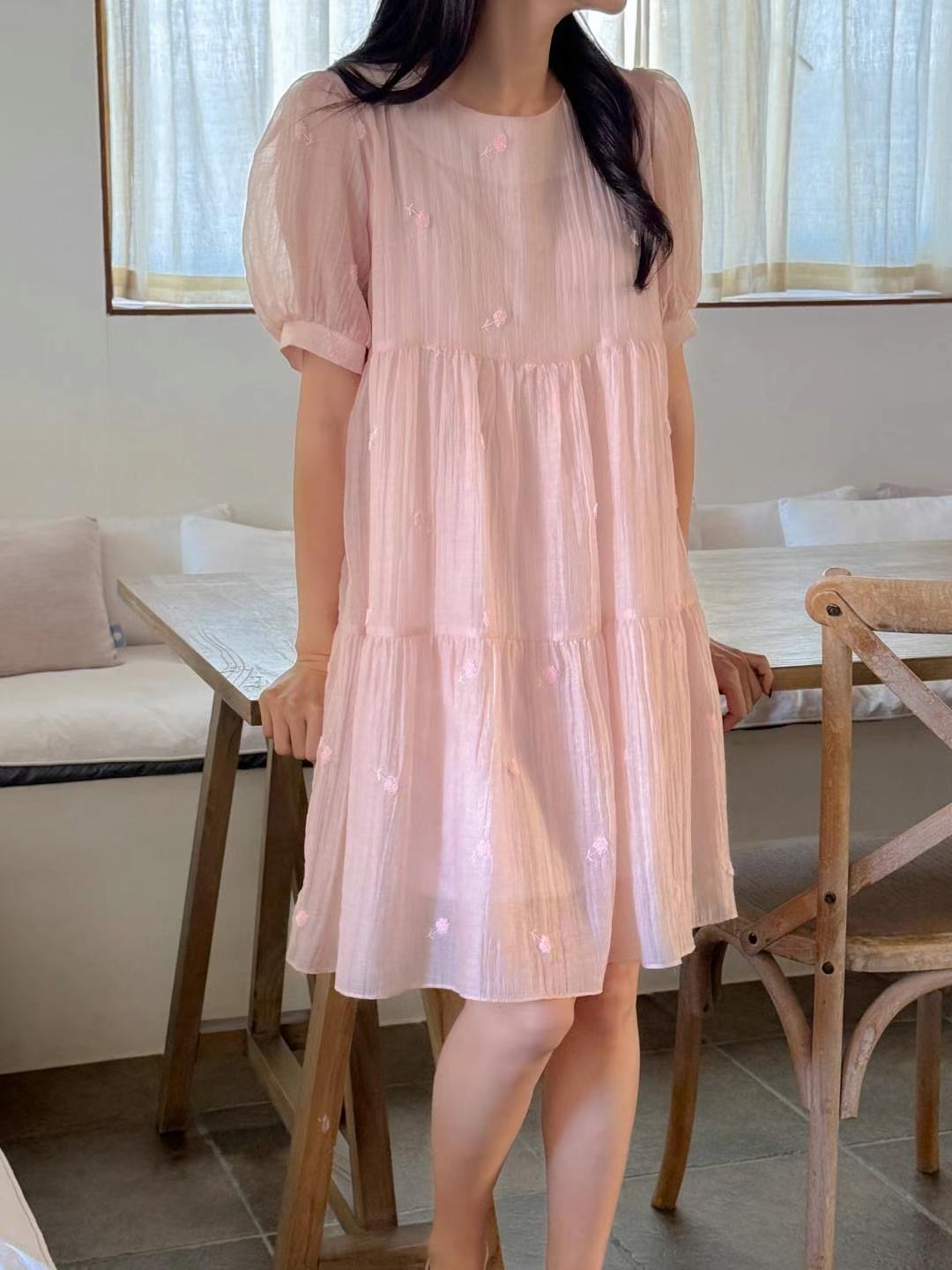 THE ORA韓國代購㊣女裝新款職業時尚25春夏休閑連衣裙刺繡THE ORA連衣裙圖色2
