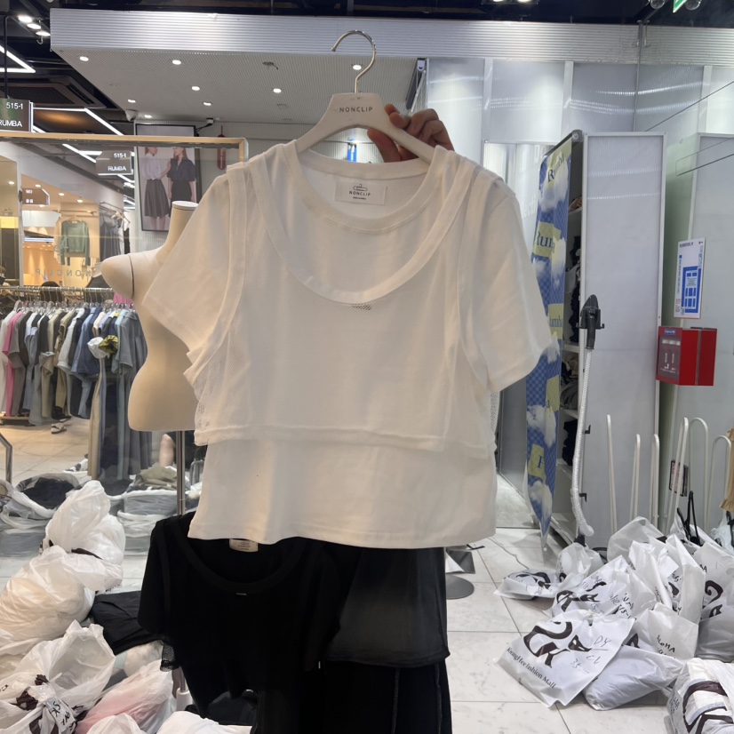 NON CLIP韓國代購㊣女裝新品休閑時尚推薦真品25春夏T恤假兩件NON CLIPT恤圖色2