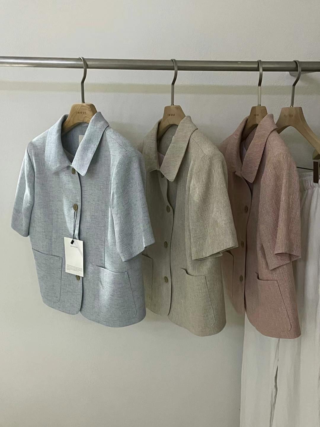 INOUF東大門㊣直郵女裝新品真品推薦人氣25春夏時尚夾克亞麻布INOUF/FLUTTER夾克