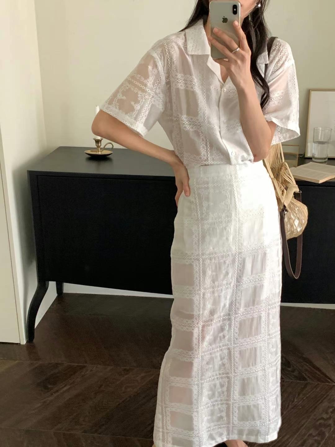 INOUF韓國代購㊣女士新品25春夏休閑推薦職業時尚人氣長裙刺繡INOUF/FLUTTER長裙