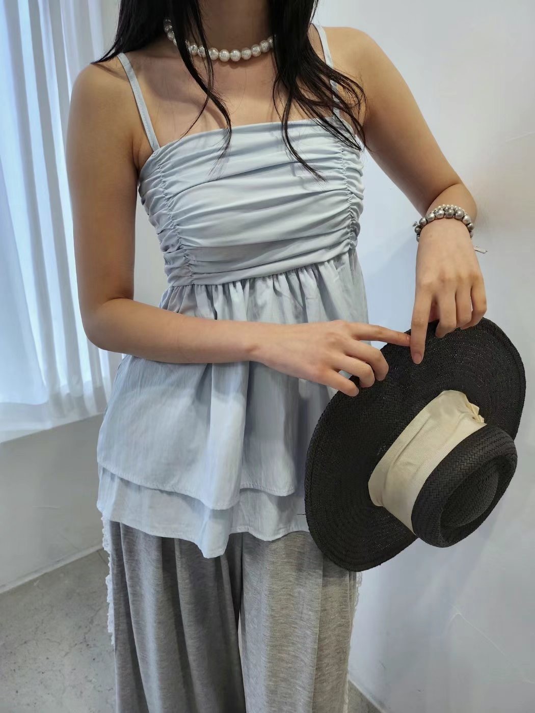 LAYERING東大門㊣代購女裝新款休閑人氣推薦25春夏吊帶背心褶皺LAYERING吊帶/背心圖色3