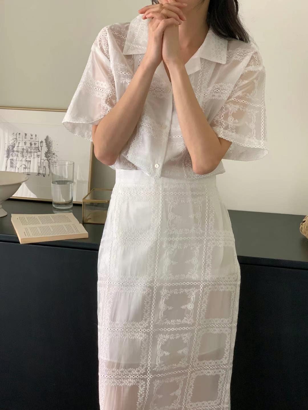 INOUF韓國直郵㊣女裝新款人氣推薦熱賣25春夏襯衫蕾絲衫刺繡INOUF/FLUTTER襯衫/蕾絲衫