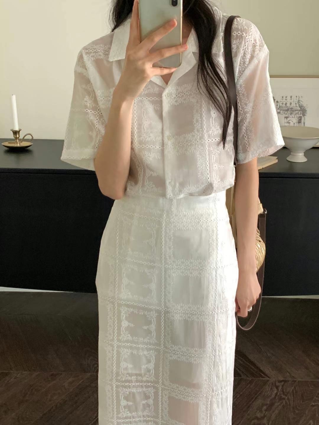 INOUF韓國直郵㊣女裝新款人氣推薦熱賣25春夏襯衫蕾絲衫刺繡INOUF/FLUTTER襯衫/蕾絲衫