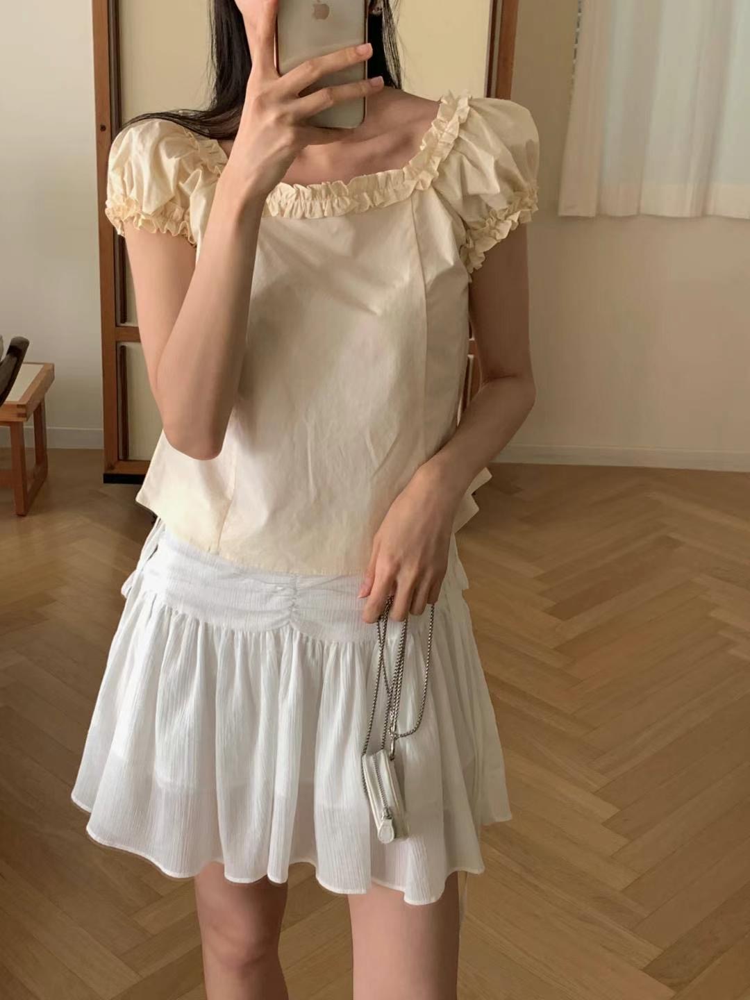 INOUF韓國代購㊣女裝新品熱賣25春夏時尚推薦人氣襯衫蕾絲衫INOUF/FLUTTER襯衫/蕾絲衫