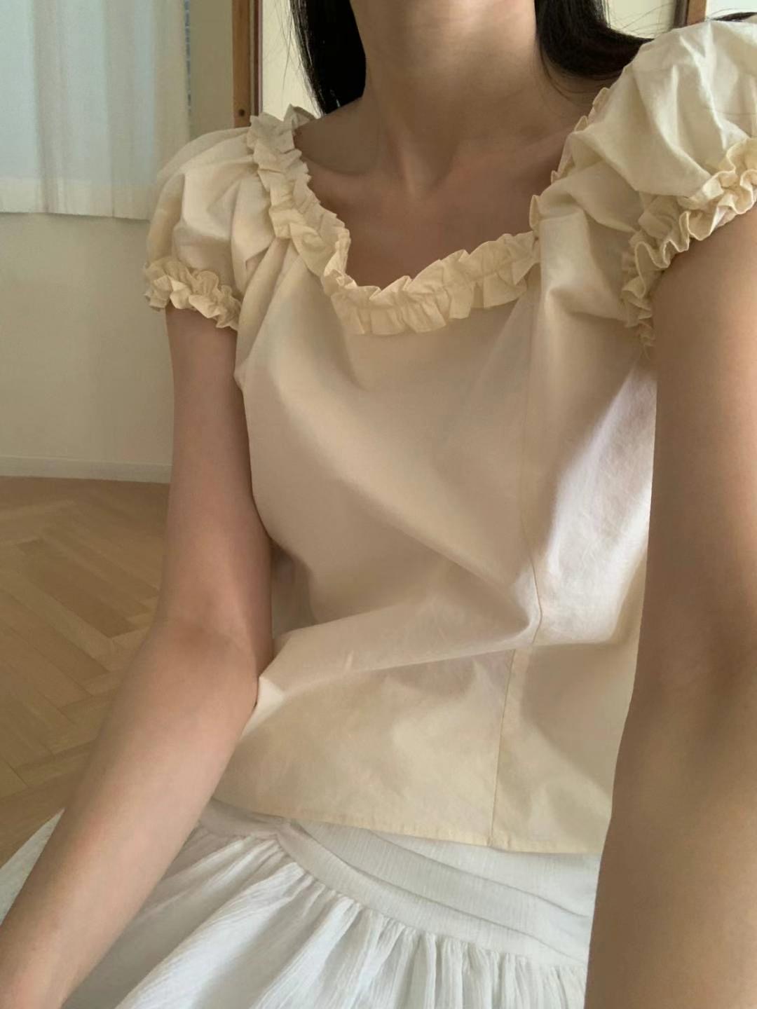 INOUF韓國代購㊣女裝新品熱賣25春夏時尚推薦人氣襯衫蕾絲衫INOUF/FLUTTER襯衫/蕾絲衫