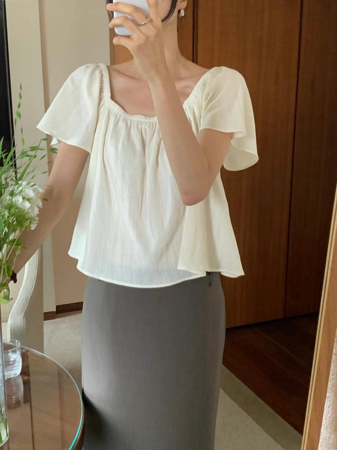 INOUF韓國代購㊣女士新款25春夏推薦時尚休閑職業襯衫蕾絲衫INOUF/FLUTTER襯衫/蕾絲衫