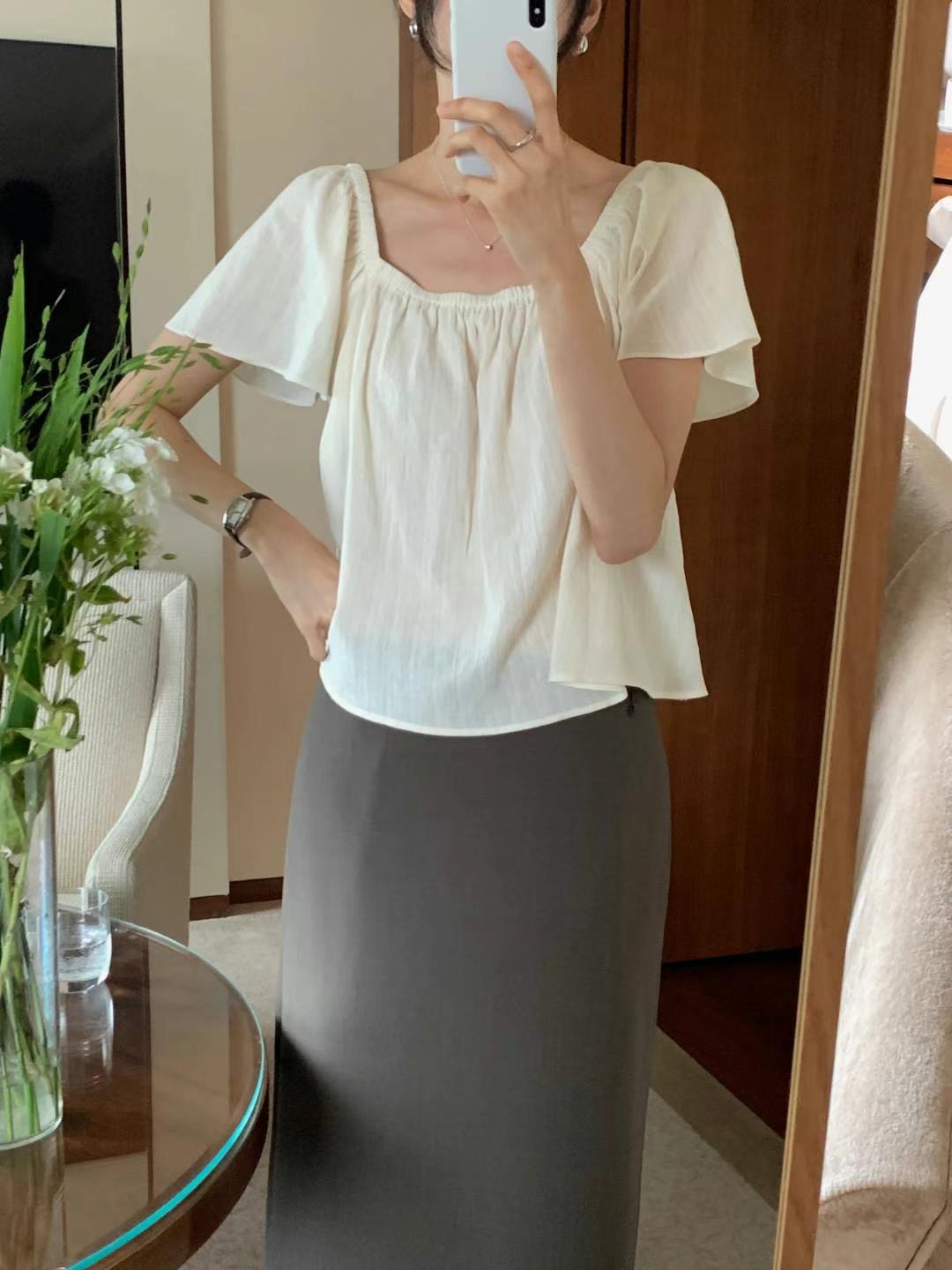 INOUF韓國代購㊣女士新款25春夏推薦時尚休閑職業襯衫蕾絲衫INOUF/FLUTTER襯衫/蕾絲衫