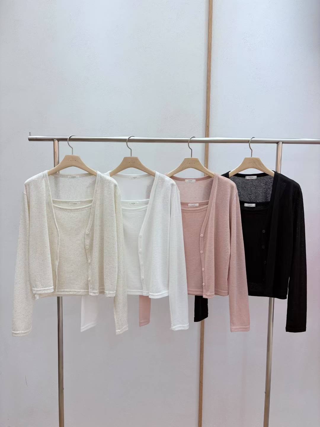 LATTE韓國代購㊣女士新品人氣休閑時尚熱賣25春夏套裝亞麻開衫LATTE套裝圖色3左三色