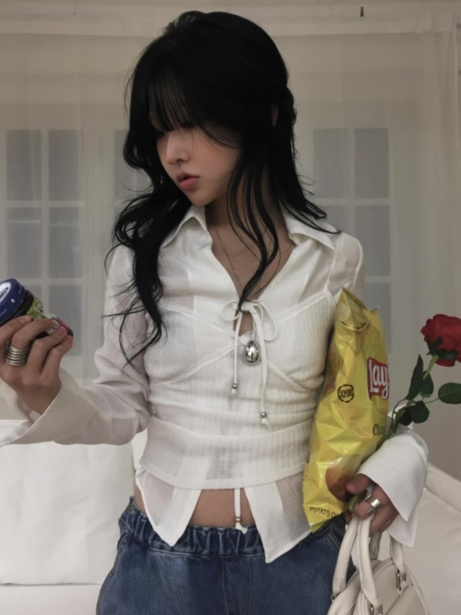 HIDDENHILLS韓國直郵㊣女士新款25春夏職業休閑推薦襯衫蕾絲衫HIDDENHILLS襯衫/蕾絲衫圖色2