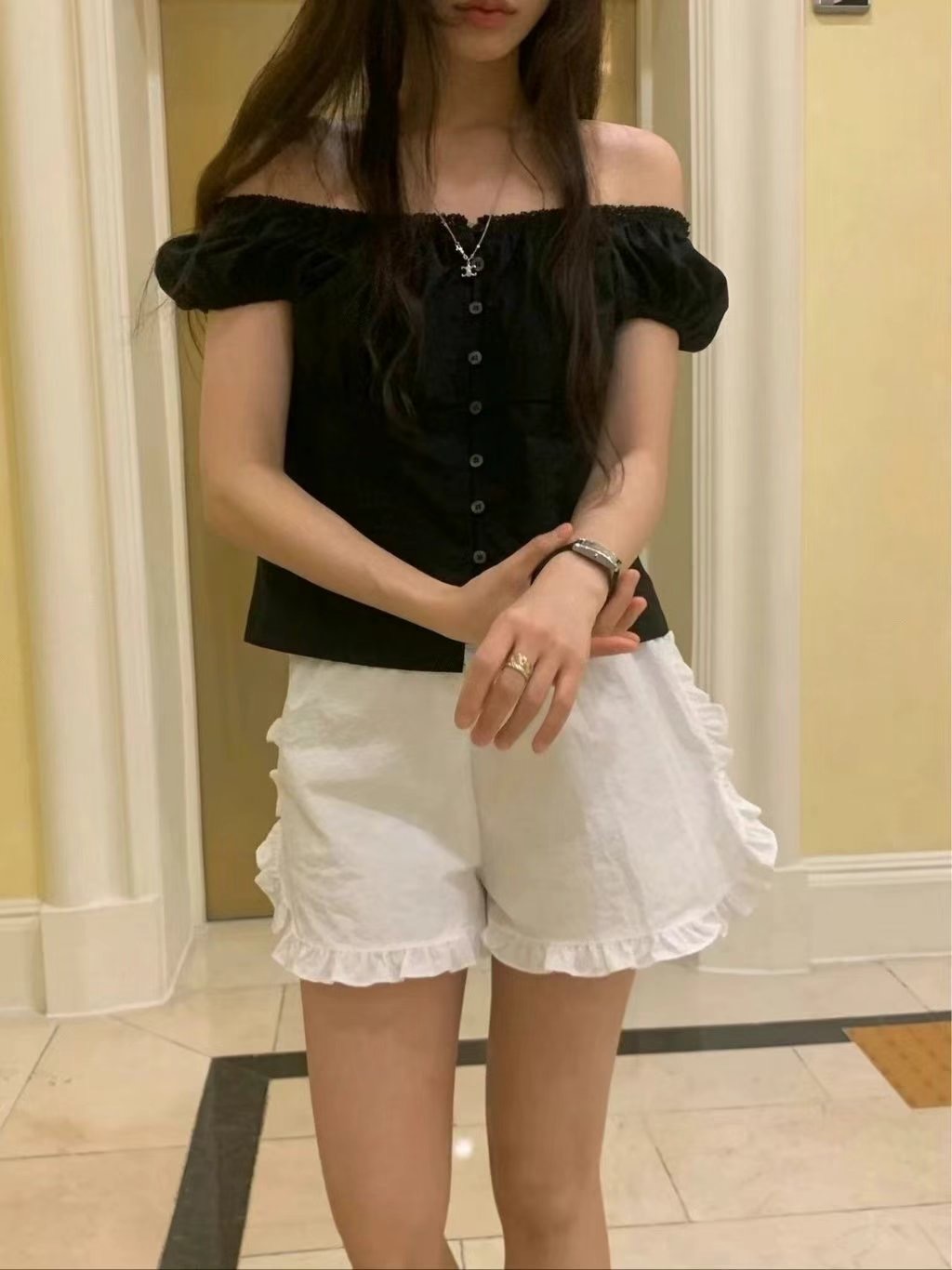 IGOTC-아가씨-T東大門㊣直郵女士新款休閑人氣襯衫蕾絲衫IGOTC-아가씨-T襯衫/蕾絲衫圖色3