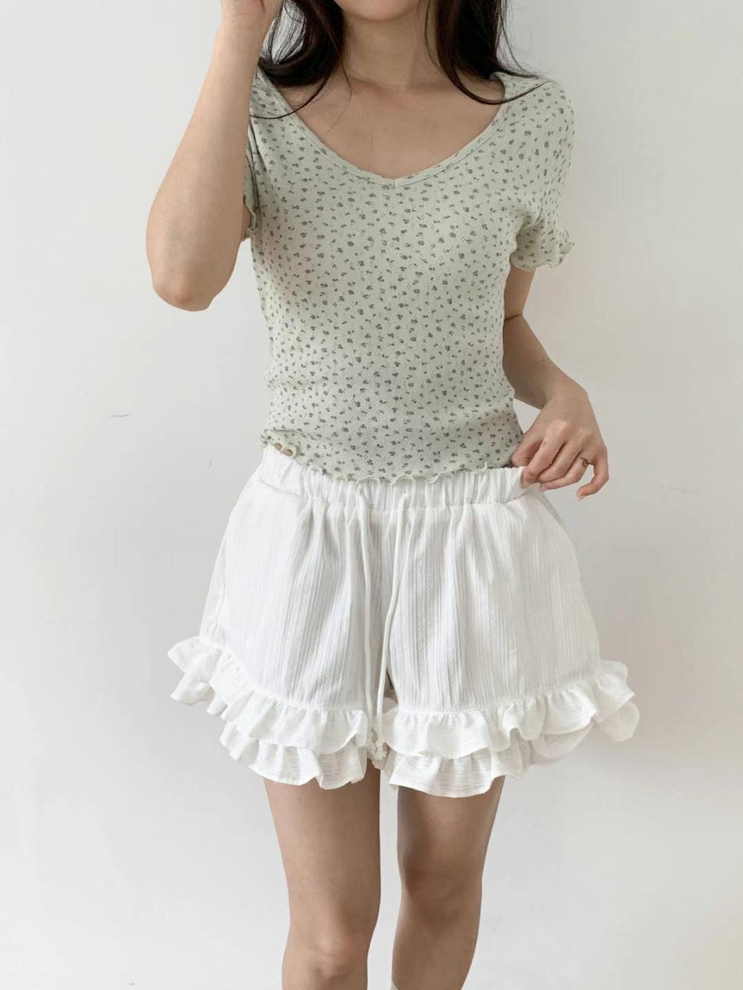 STELLA SKIRT韓國代購㊣女士新款熱賣休閑短褲奶油色荷葉邊STELLA SKIRT短褲