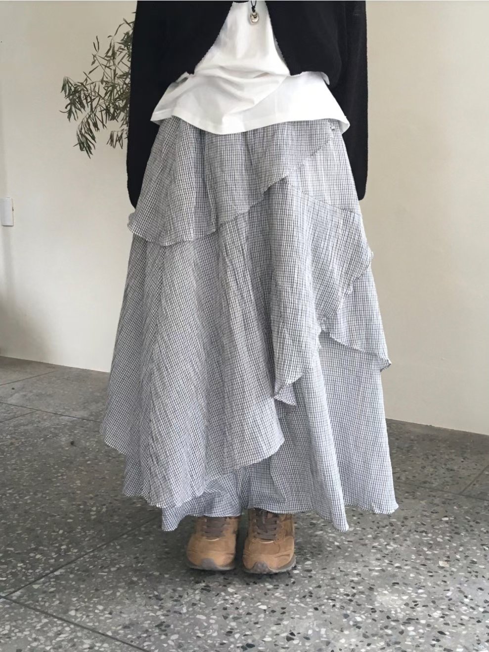 SPARK韓國代購㊣女裝新品時尚真品25春夏人氣熱賣職業長裙格紋SPARK長裙