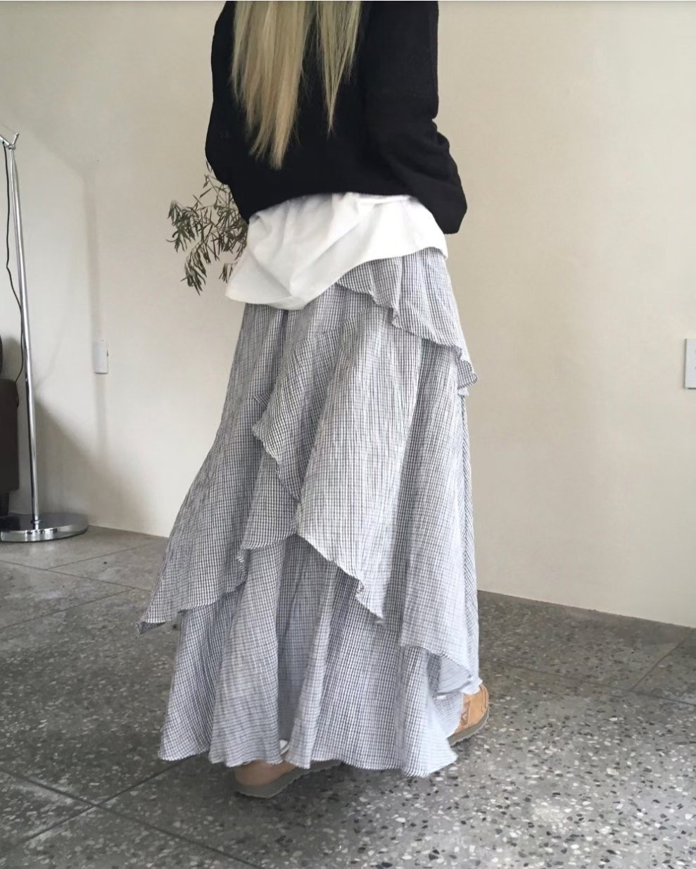 SPARK韓國代購㊣女裝新品時尚真品25春夏人氣熱賣職業長裙格紋SPARK長裙