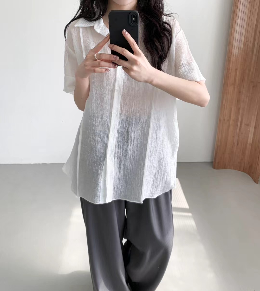 DINO韓國代購㊣女士新款時尚熱賣真品25春夏襯衫蕾絲衫褶皺DINO襯衫/蕾絲衫圖色2