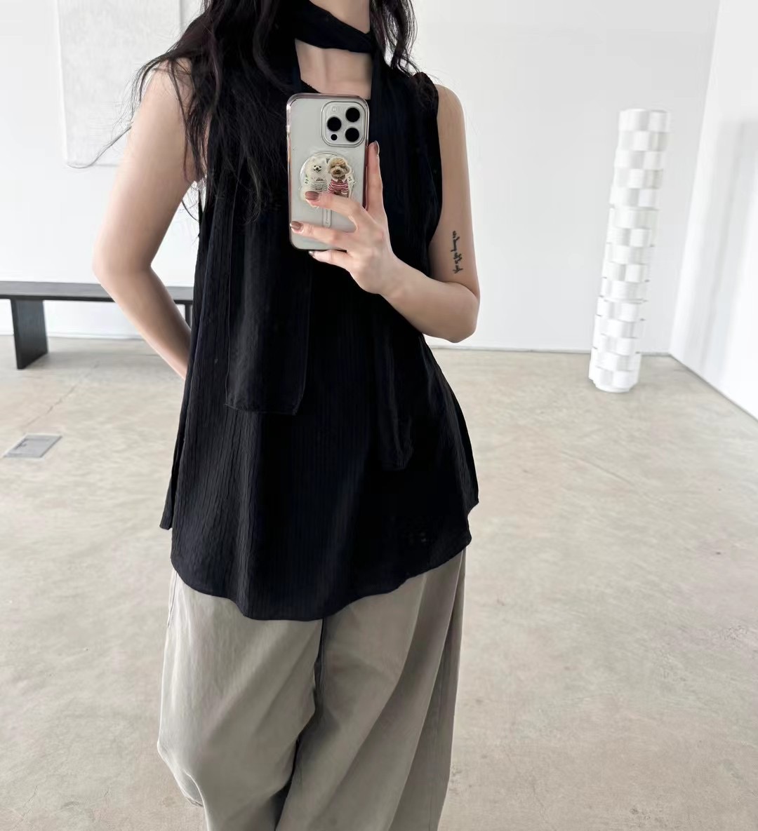 DINO韓國直郵㊣女士新款職業時尚休閑真品襯衫蕾絲衫含脖帶DINO襯衫/蕾絲衫圖色2