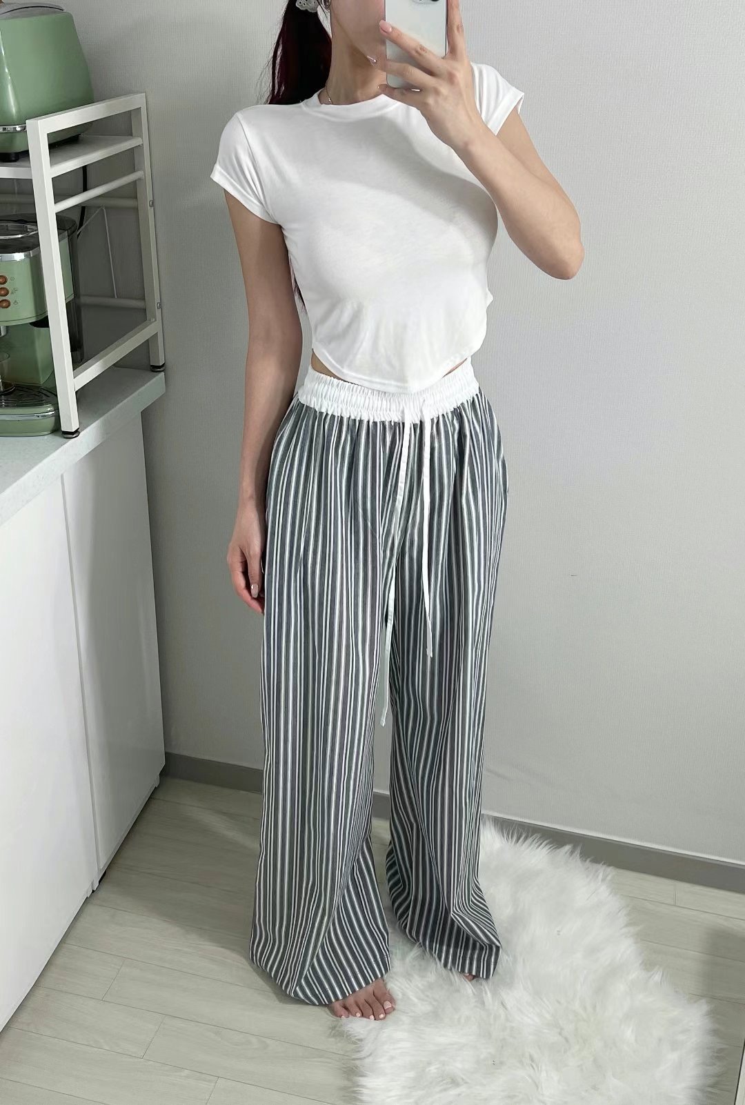MY YOUNG韓國直郵㊣女士新品時尚職業休閑人氣推薦休閑褲條紋OUNCE休閑褲圖色2