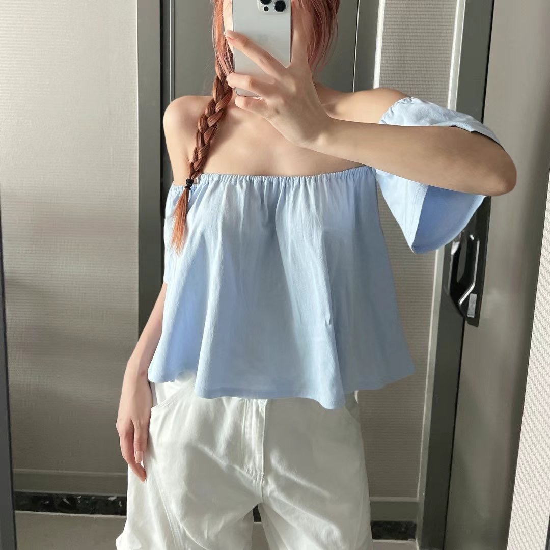 MY YOUNG東大門㊣代購女裝新品時尚人氣25春夏襯衫蕾絲衫露肩OUNCE襯衫/蕾絲衫圖色1